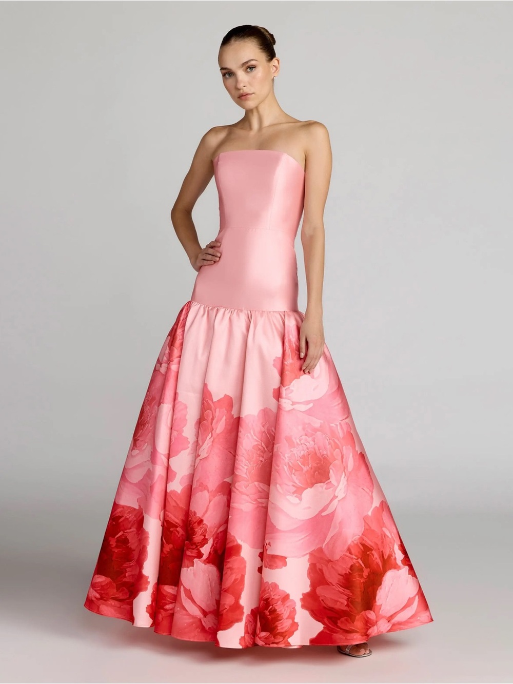 Strapless Pink Floral Ball Gown Dress Mac Duggal 56343